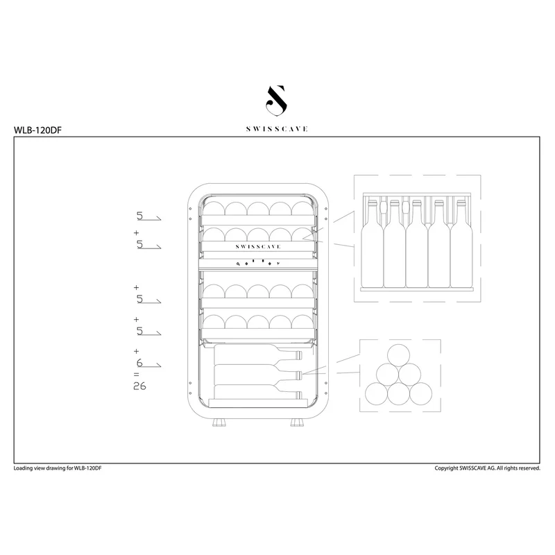 Weinkühlschrank 26 Flaschen Swisscave WLB-120DF-BLACK
