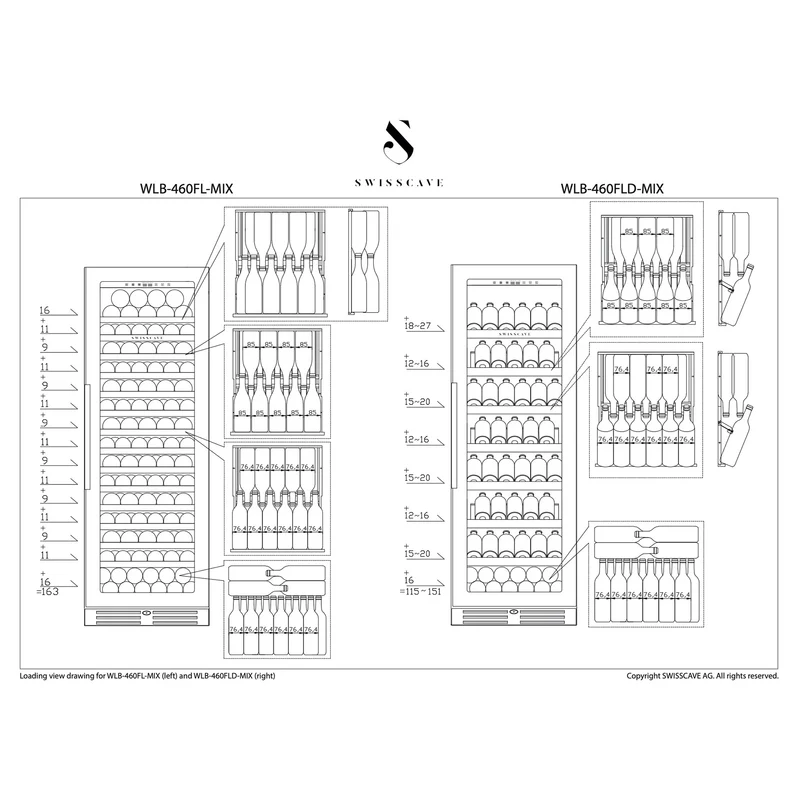 Weinkühlschrank 163 Flaschen Swisscave WLB-460FL-MIX