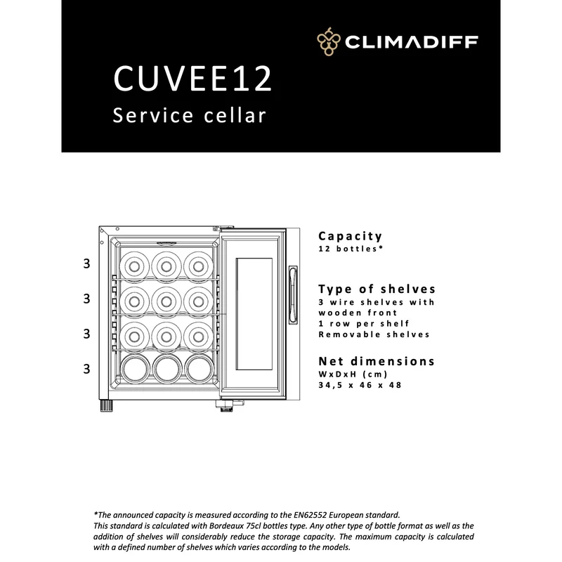 Weinkühlschrank 12 Flaschen Climadiff CUVEE12