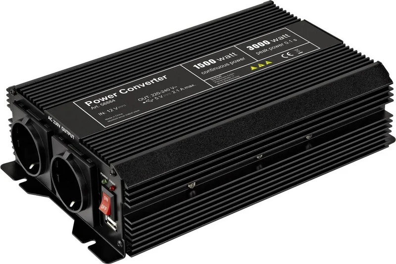 B-Ware Goobay Wechselrichter Wandler SPW IT 1500 W 12 V/DC - 230 V/AC, 5 V/DC