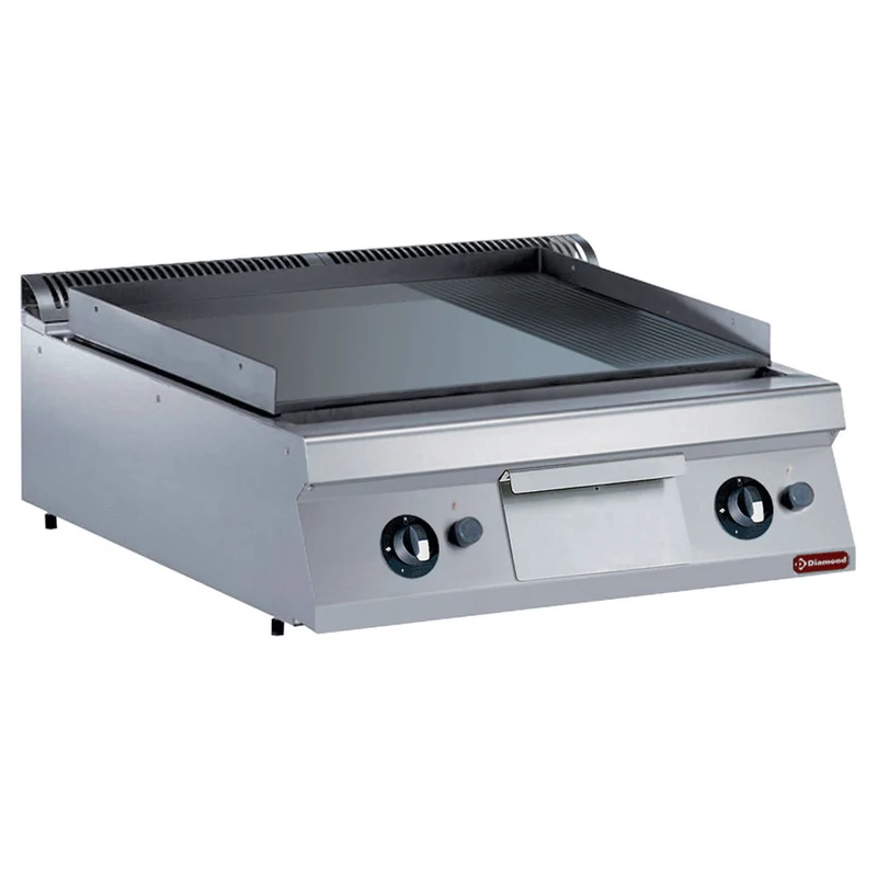 Profi Gas-Bratplatte 80 cm , 2 Heizzonen , Bratfläche glatt & gerillt, G22/PM8T-NE