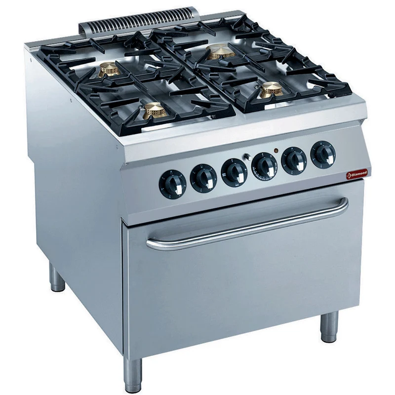 Gastro Gasherd 4-flammig mit Elektrobackofen GN 2/1, G22/4BFE8-230/3--N