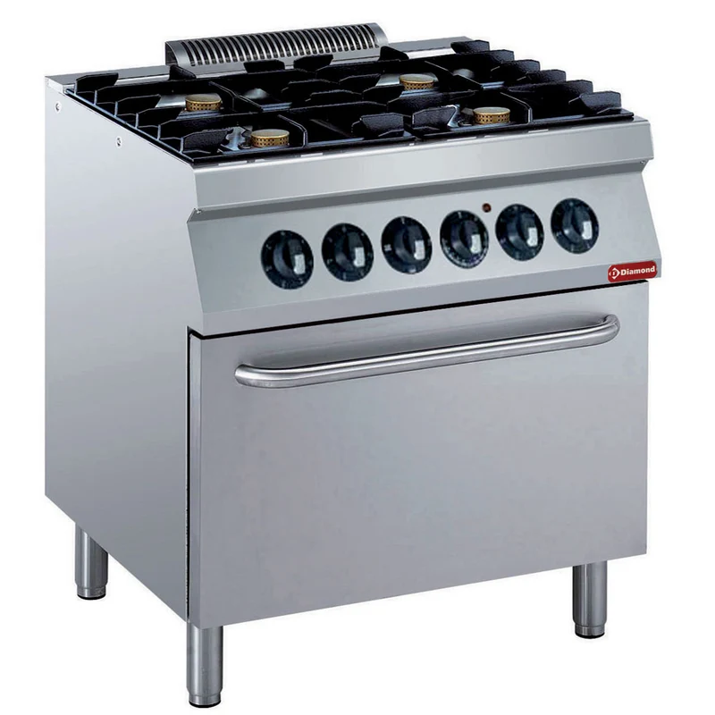 Profi Gasherd 4-flammig mit GN 2/1 Elektro-Backofen, 700er Serie, G17/4BFE8-N