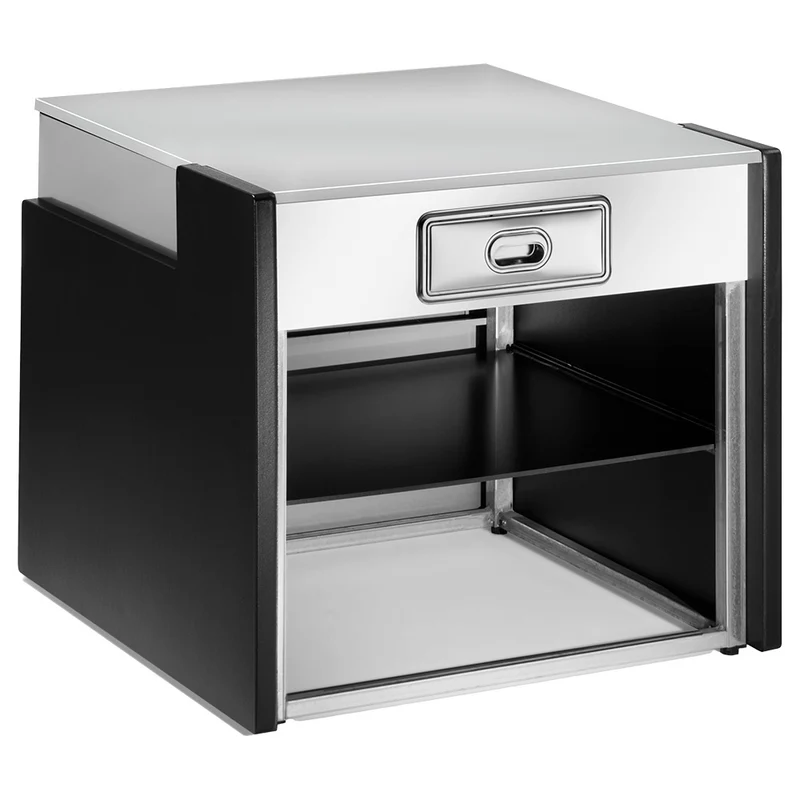 Kassentisch 700 mm , Schwarz , Arbeitsplatte aus CNS Edelstahl, FCT-700/B5