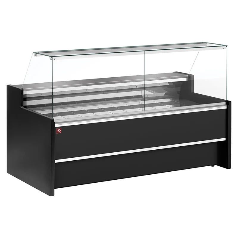 Kühltheke mit Umluftkühlung & geradem Glasaufbau , 300 cm , Schwarz, FC30/B5-VR2