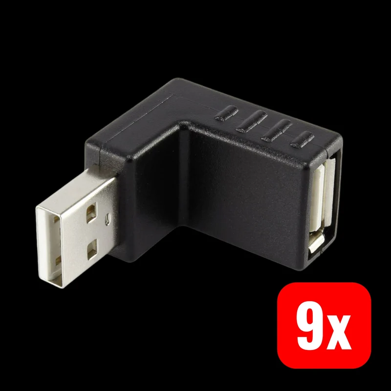 B-Ware Renkforce Adapter Verbindung USB 2.0 Stecker Buchse gewinkelt schwarz 9 STÜCK