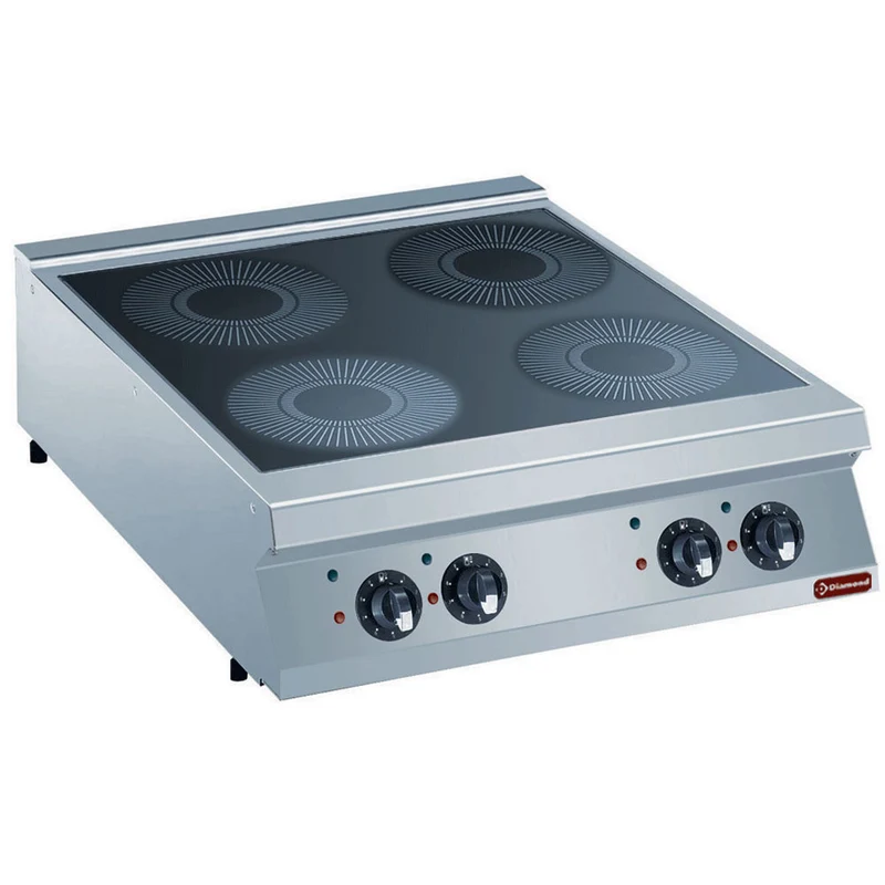 Profi Induktionskocher mit 4 Kochfeldern , 4x 5 kW , Tischgerät aus Edelstahl, E22/4ID8T-N