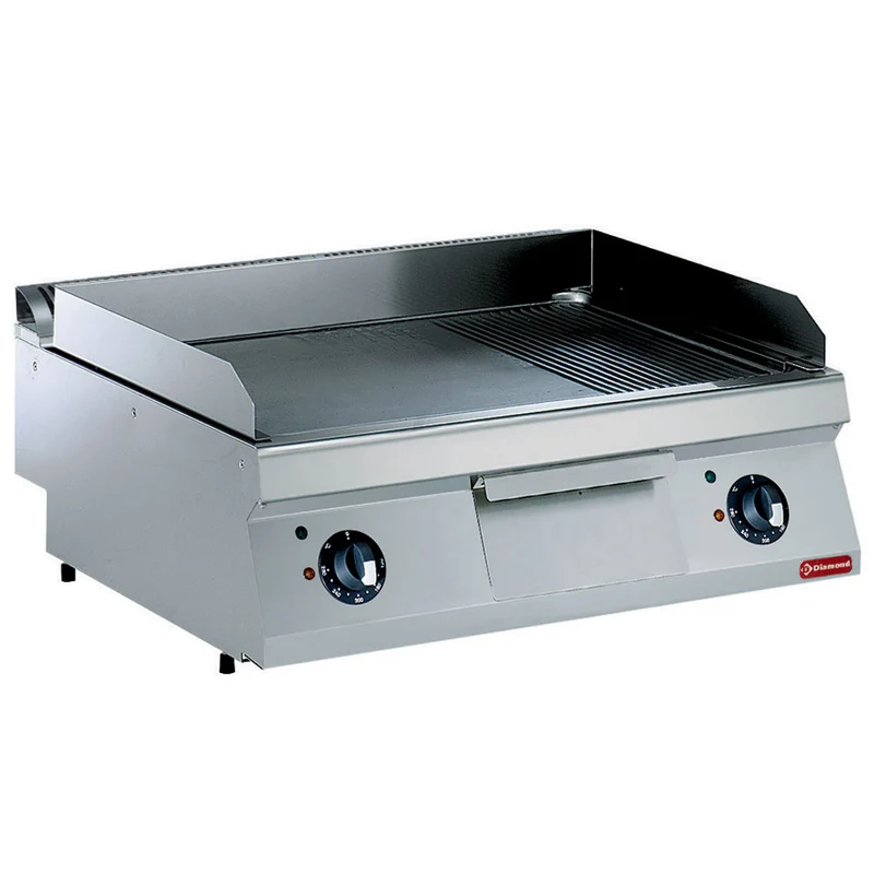 Profi Elektro-Grillplatte 800 mm , Hartchrom , 2 Zonen, glatt & gerillt, E17/PMCD8T-230/3--N