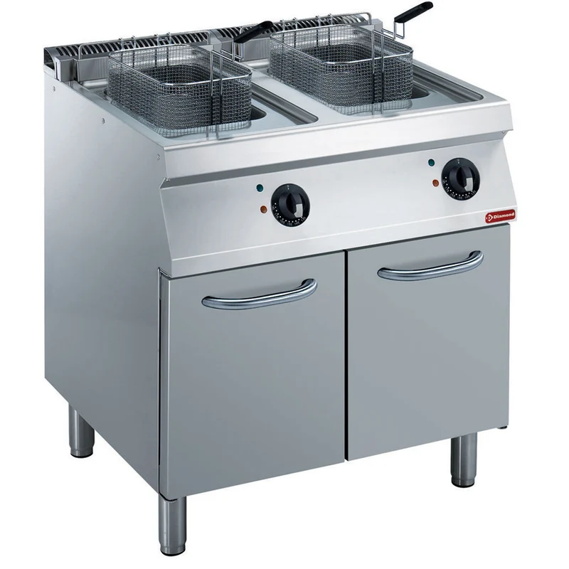 Profi Elektro-Doppelfritteuse 2x14L , Standgerät aus Edelstahl, E17/F28A8-N