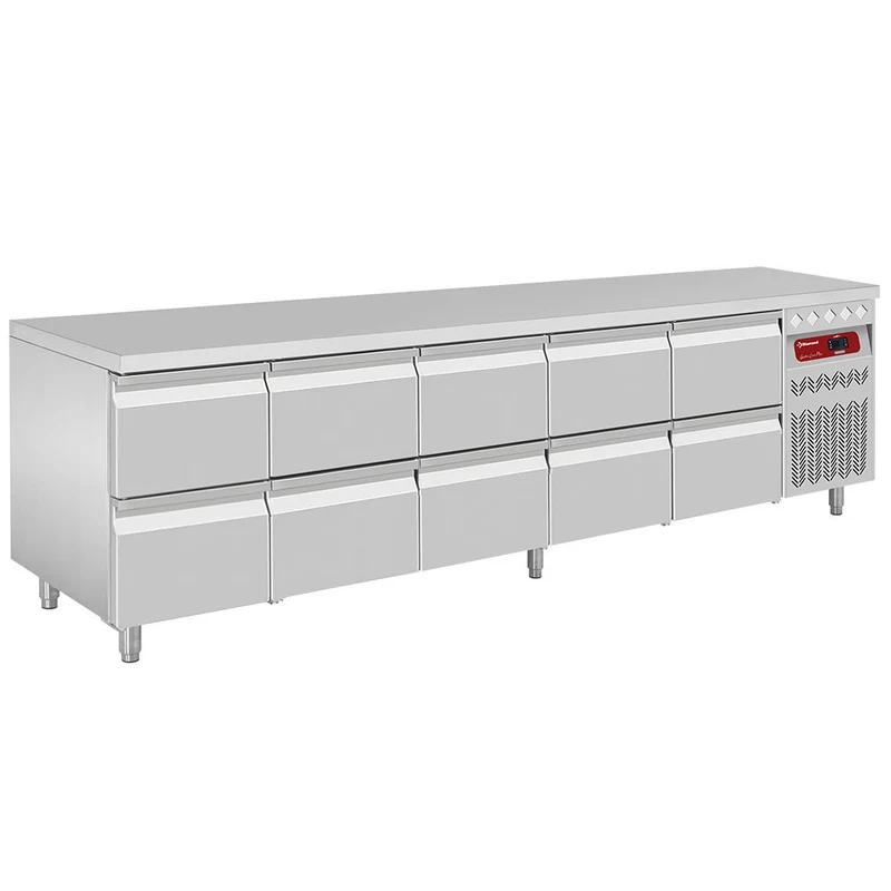 Kühltisch Edelstahl 200 cm , Umluftkühlung , GN 1/1, DT274/P9_5XCA1/2-P9