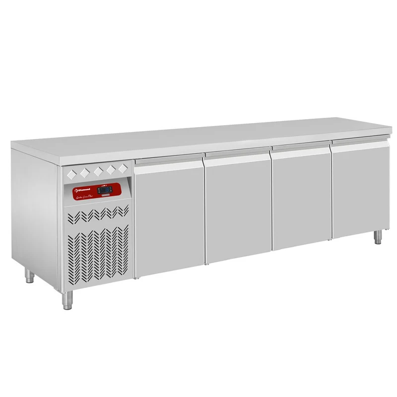 Profi-Kühltisch mit Umluft , 4 Türen, GN 1/1 , 550 L , Edelstahl, DT224/P9GX