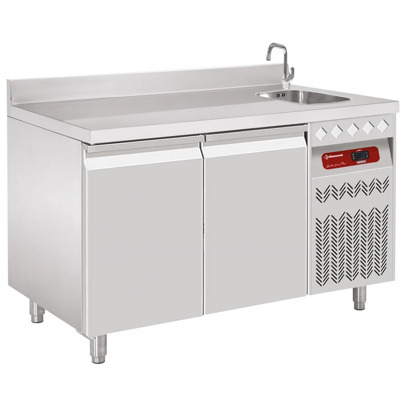 Profi-Umluft-Kühltisch mit Spüle , 2 Türen GN 1/1 , 260 L, DT131/P9A_EV