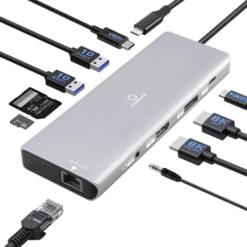 B-Ware Renkforce USB-C Dockingstation Hub RF-DKS-905 10-in-1 8K PD 3.1 Laptop