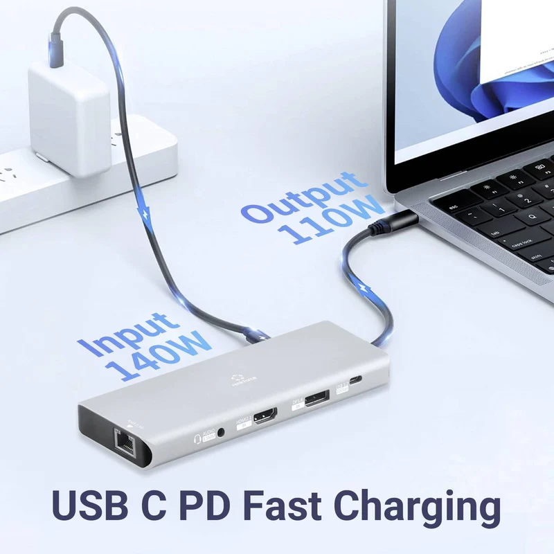 B-Ware Renkforce USB-C Dockingstation Hub RF-DKS-905 10-in-1 8K PD 3.1 Laptop