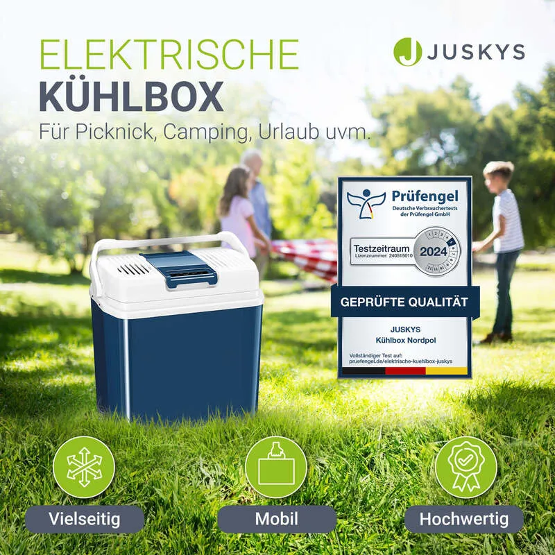 B-Ware Kühlbox Nordpol Elektrische Kühlbox blau 24 L mit 12V 230V Anschluss unterwegs