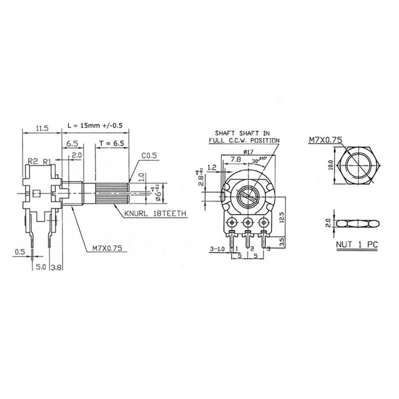 B-Ware Alpha Dreh-Potentiometer RV16AF20KA100KM Mono 100kΩ 0,05W Metallachse 300° 1 St.