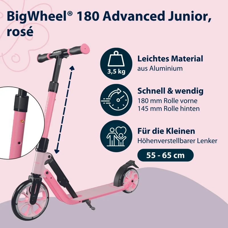 B-Ware HUDORA 180 AdvancedJunior rosé Roller City-Roller Kinderroller Klapproller