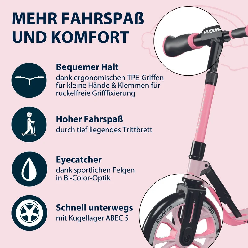B-Ware HUDORA 180 AdvancedJunior rosé Roller City-Roller Kinderroller Klapproller