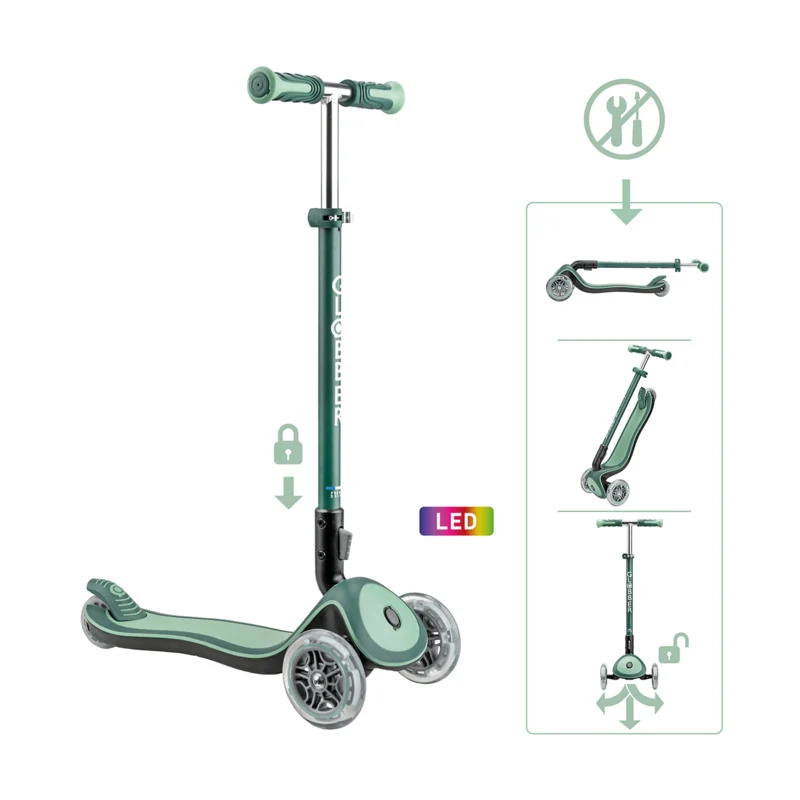 B-Ware Globber Roller Elite Deluxe Lights Kinderroller klappbar TPR-Griffe Tretroller