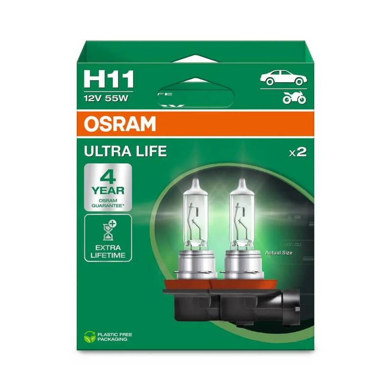 B-Ware OSRAM Halogen Leuchtmittel H11 12V 62W Ultra Life 1350lm warmweiß PGJ19-2 2er