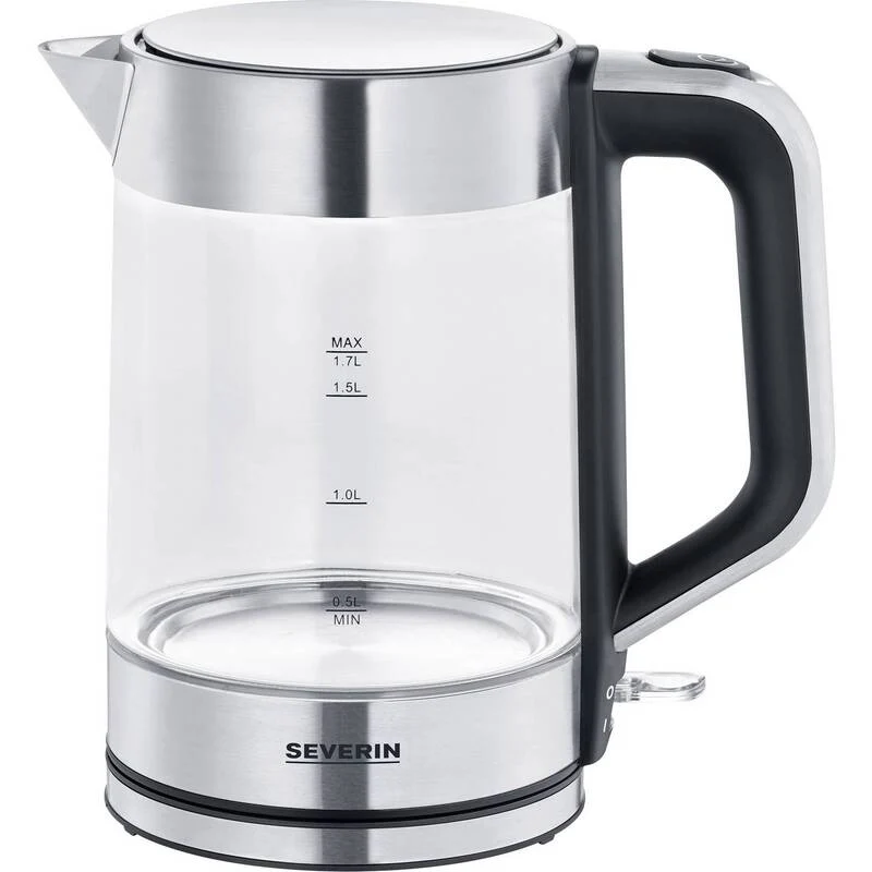 B-Ware Severin Wasserkocher Teekocher Glas Edelstahl schwarz 2200W 1,7l kabelgebunden