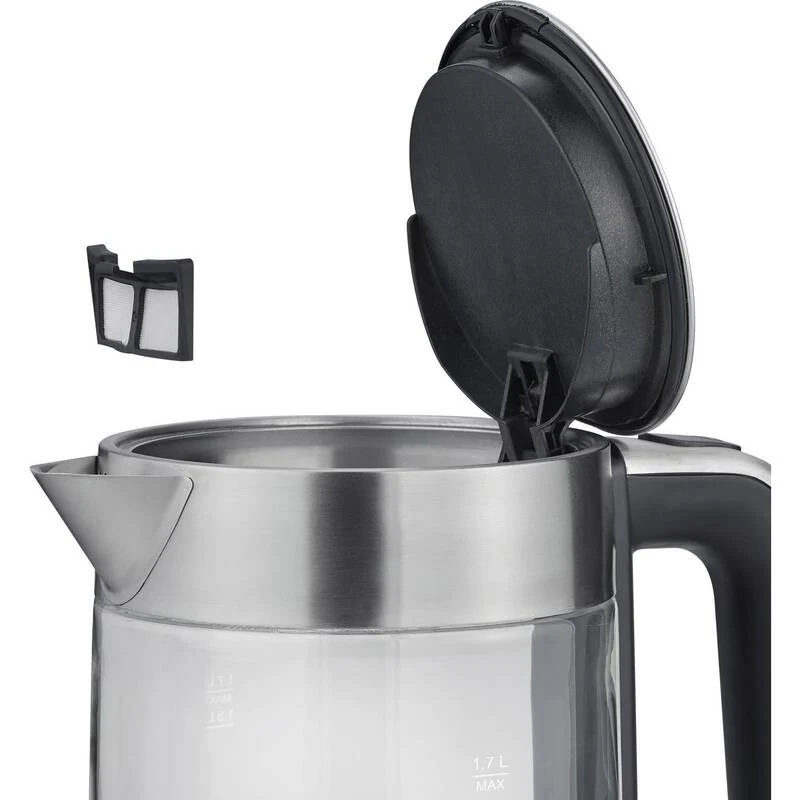 B-Ware Severin Wasserkocher Teekocher Glas Edelstahl schwarz 2200W 1,7l kabelgebunden