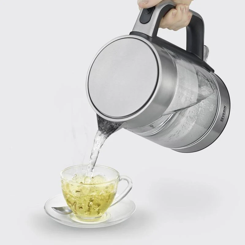B-Ware Severin Wasserkocher Teekocher Glas Edelstahl schwarz 2200W 1,7l kabelgebunden