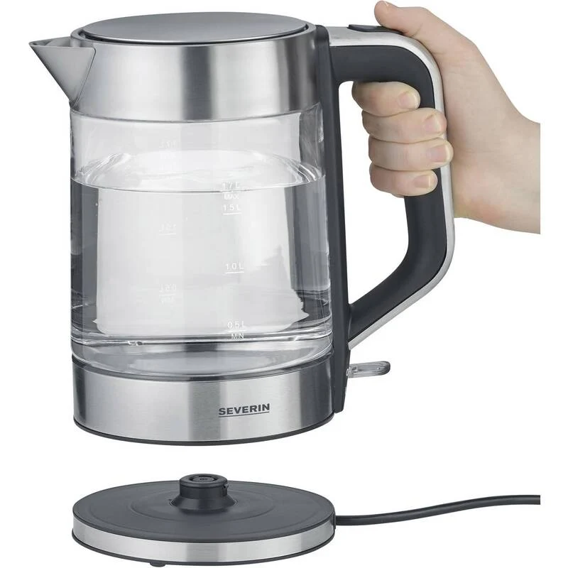 B-Ware Severin Wasserkocher Teekocher Glas Edelstahl schwarz 2200W 1,7l kabelgebunden