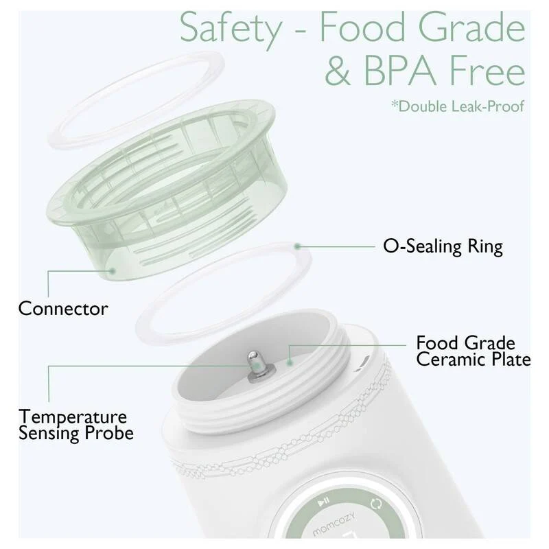 B-Ware Momcozy Milchflaschenwärmer tragbar 80W Temperaturregelung Grün Weiß Transparent