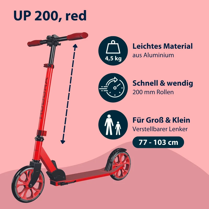 B-Ware HUDORA Scooter Up 200 rot höhenverstellbar für Kinder und Erwachsene bis 100 kg