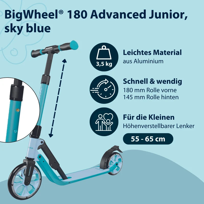 B-Ware HUDORA BigWheel 180 Advanced Junior Scooter für Kinder ab 3 Jahren, hellblau