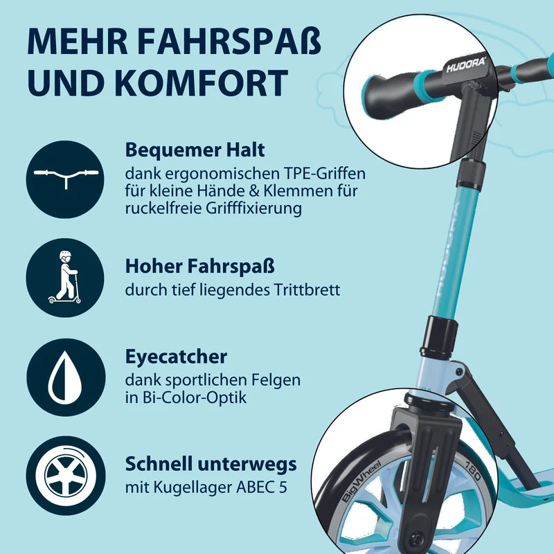 B-Ware HUDORA BigWheel 180 Advanced Junior Scooter für Kinder ab 3 Jahren, hellblau
