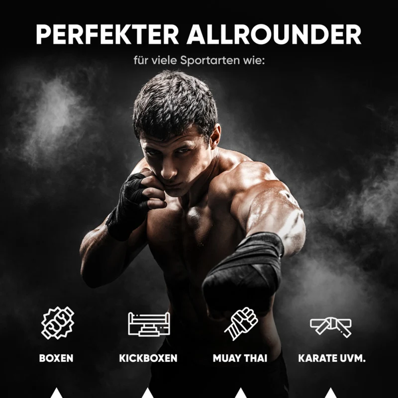 B-Ware FIGHTR Boxbandagen Kinder schwarz 2,5m optimaler Schutz für Boxen MMA Kampfsport