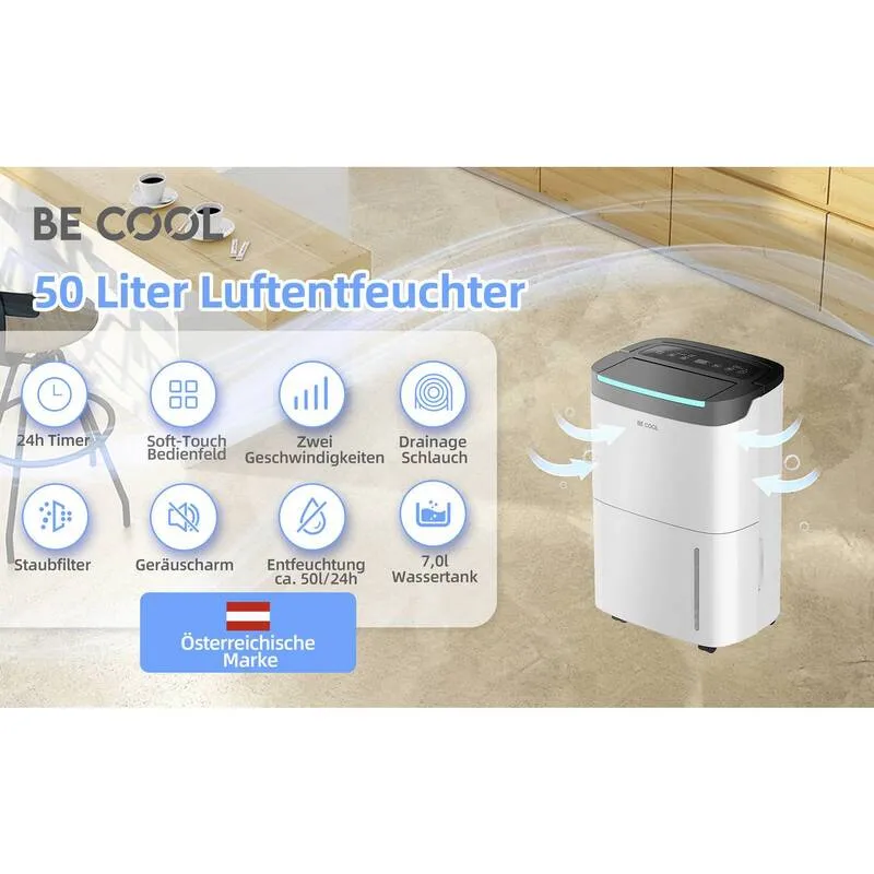 B-Ware Be Cool Luftentfeuchter 50 l/Tag für Räume bis 50 m² mit Fernbedienung Weiß