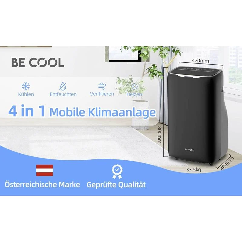 D-Ware Be Cool Monoblock-Klimagerät 14000 BTU Heizgerät Kühlen Heizen schwarz 120m³
