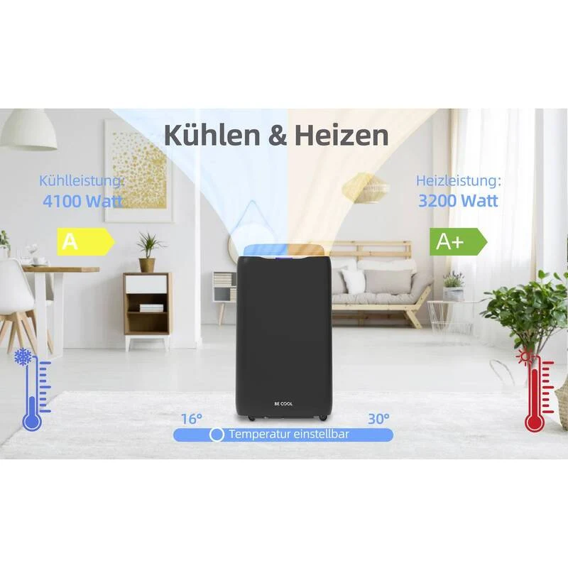 D-Ware Be Cool Monoblock-Klimagerät 14000 BTU Heizgerät Kühlen Heizen schwarz 120m³