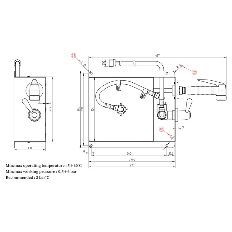 Profi-Schlauchbrause mit Aufrollautomatik , 1,8 m , Edelstahl, DO-R/MT