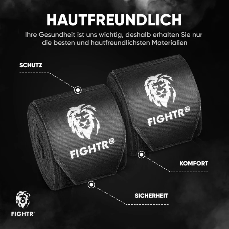 B-Ware FIGHTR Boxbandagen Kinder schwarz 2,5m optimaler Schutz für Boxen MMA Kampfsport