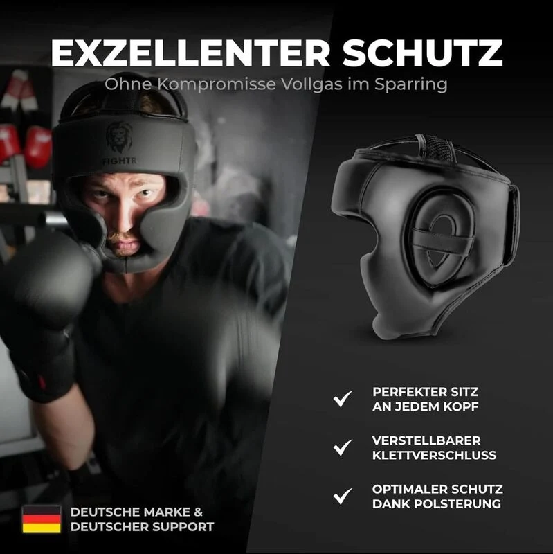 B-Ware FIGHTR Kopfschutz Kunstleder schwarz L/XL verstellbarer Verschluss Kampfsport