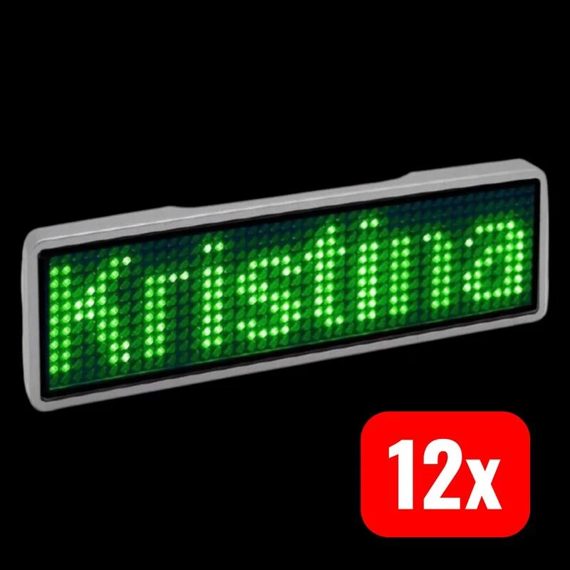 12x B-Ware Sertronics LED-Namensschild Namensanzeige grün 44x11 Pixel Magnet Pin 125907