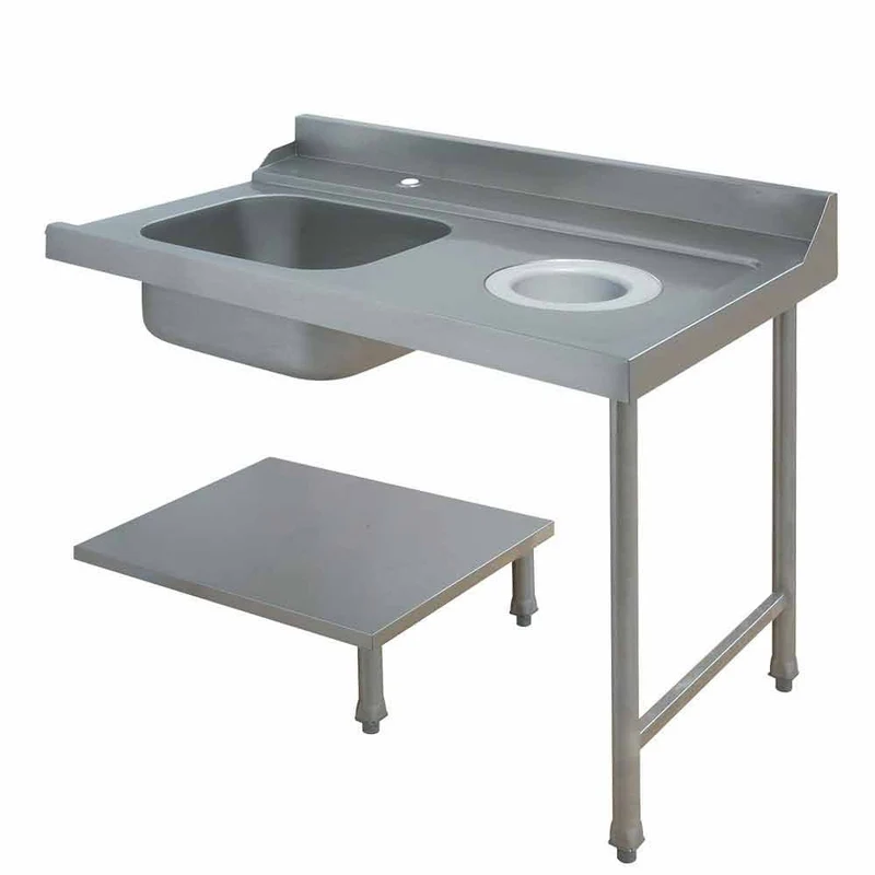 Zulauftisch für Spülmaschinen 1200 mm , rechts, mit Becken & Abfallschacht, DLVS-D12