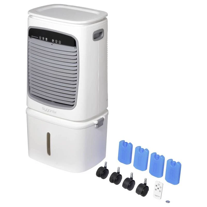 C-Ware Sygonix Luftkühler 80W Klimagerät Ventilator mit Fernbedienung Timer Weiß Kühler