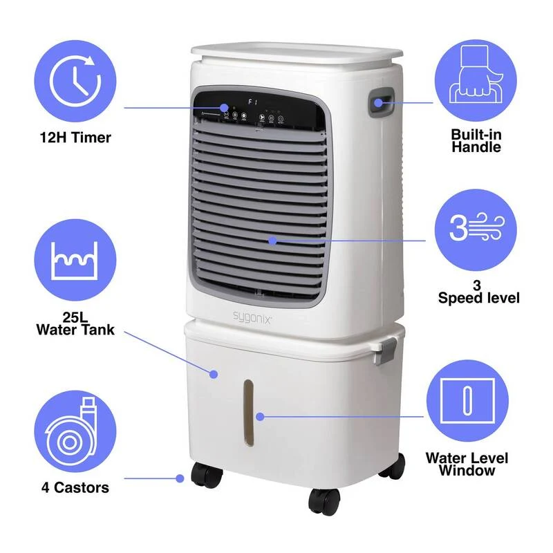 C-Ware Sygonix Luftkühler 80W Klimagerät Ventilator mit Fernbedienung Timer Weiß Kühler