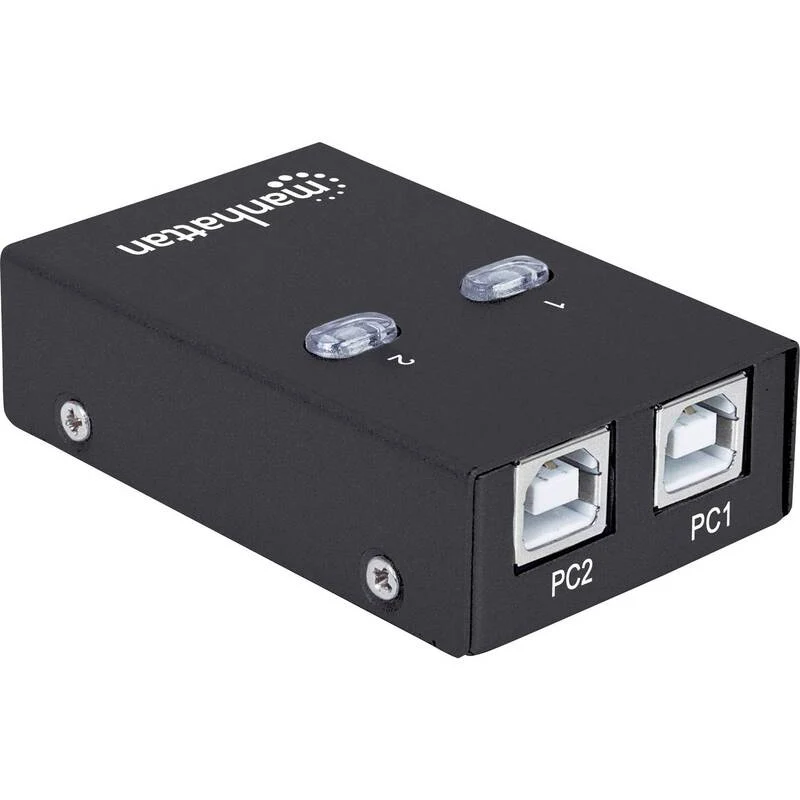 B-Ware Manhattan USB 2.0-Umschalter 2-PORT für 2 PCs schwarz kompakt 19" Rack