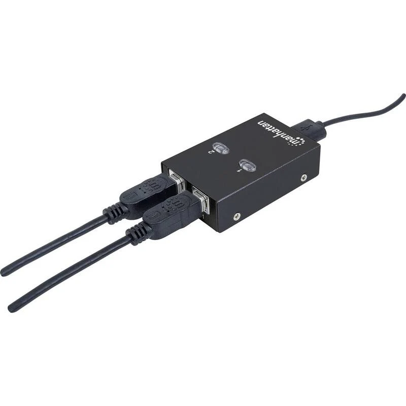 B-Ware Manhattan USB 2.0-Umschalter 2-PORT für 2 PCs schwarz kompakt 19" Rack
