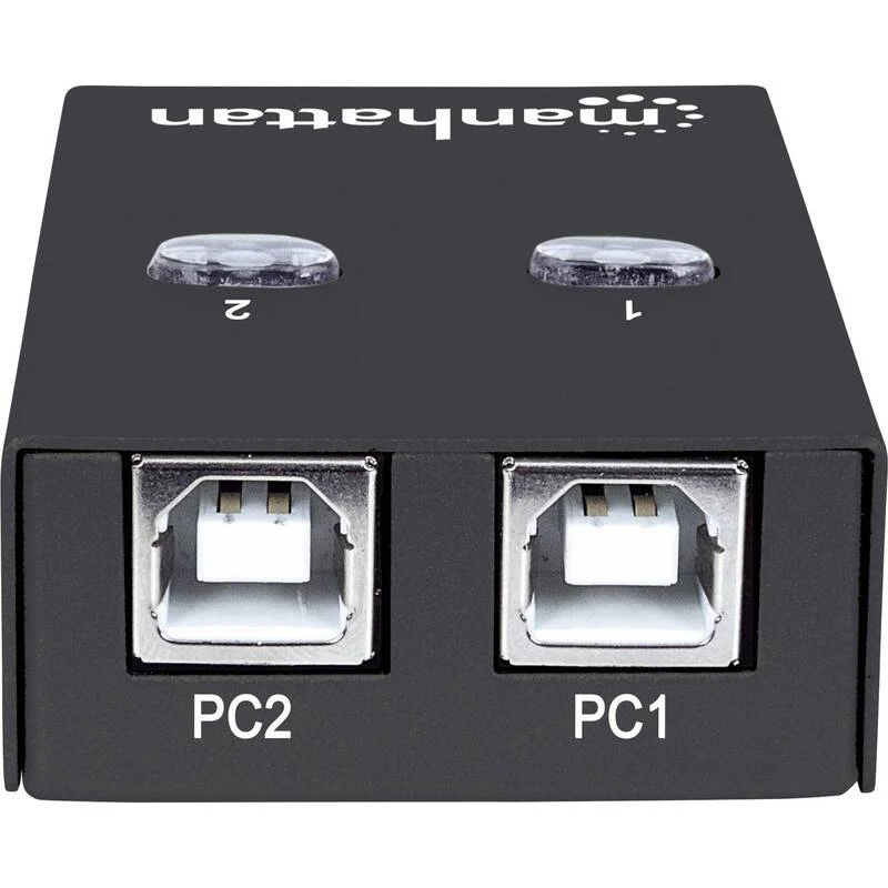 B-Ware Manhattan USB 2.0-Umschalter 2-PORT für 2 PCs schwarz kompakt 19" Rack