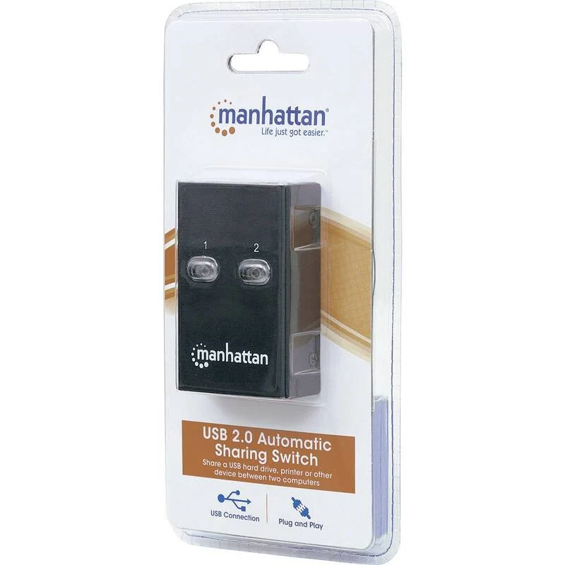 B-Ware Manhattan USB 2.0-Umschalter 2-PORT für 2 PCs schwarz kompakt 19" Rack