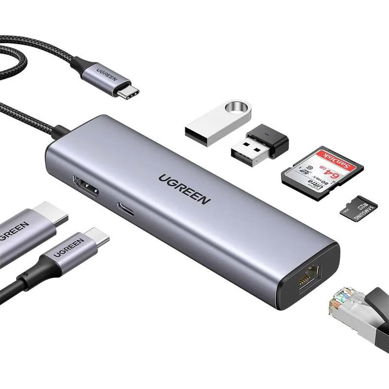 B-Ware UGREEN USB-C Dockingstation 7-in-1 Hub HDMI 4K Ladefunktion grau Universal