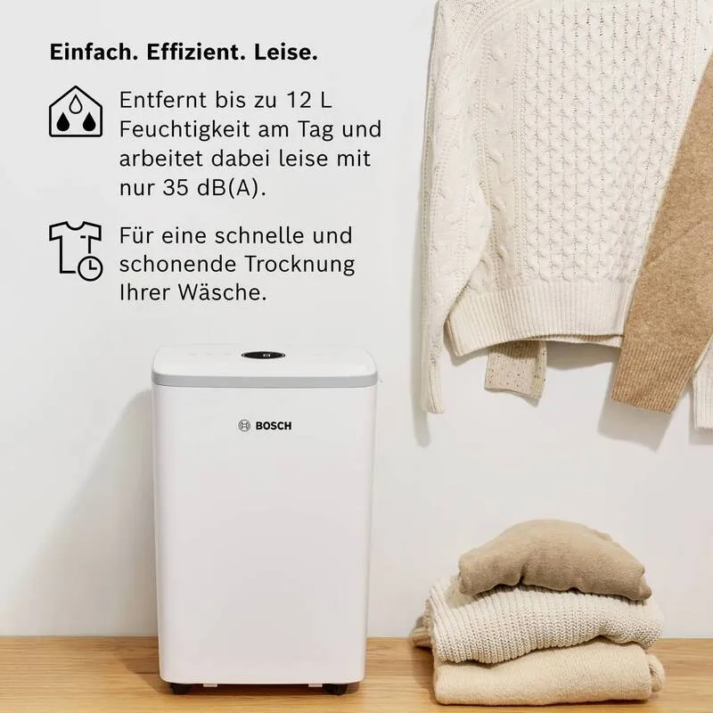 B-Ware Bosch Luftentfeuchter DRY 2000 12L/Tag für Räume bis 55m³ leise 35dB Weiß