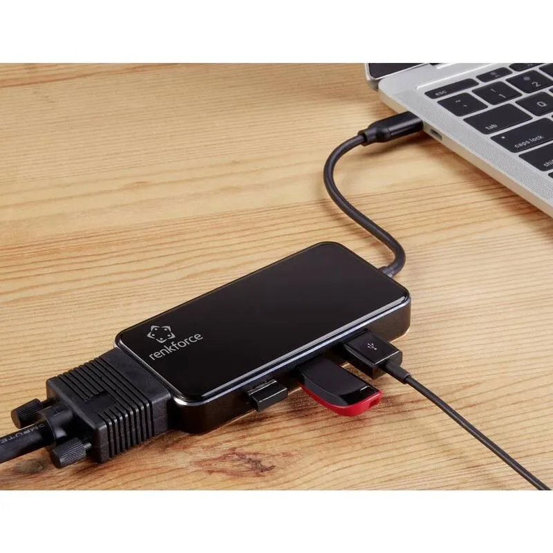 B-Ware Renkforce USB-C Dockingstation RF-HUB-230 6 Port HDMI Power Delivery schwarz